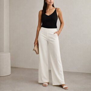 Eileen Fisher Crepe Pants Womens Large White Washable Stretch Wide Leg High Rise